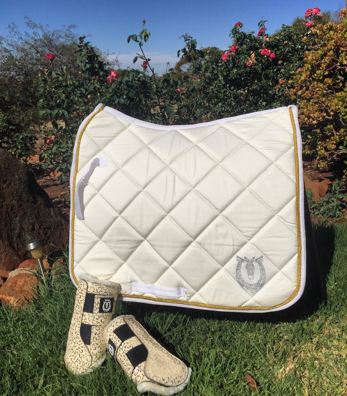 Cream and gold dressage pad