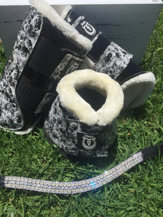 Black and white floral bell boots