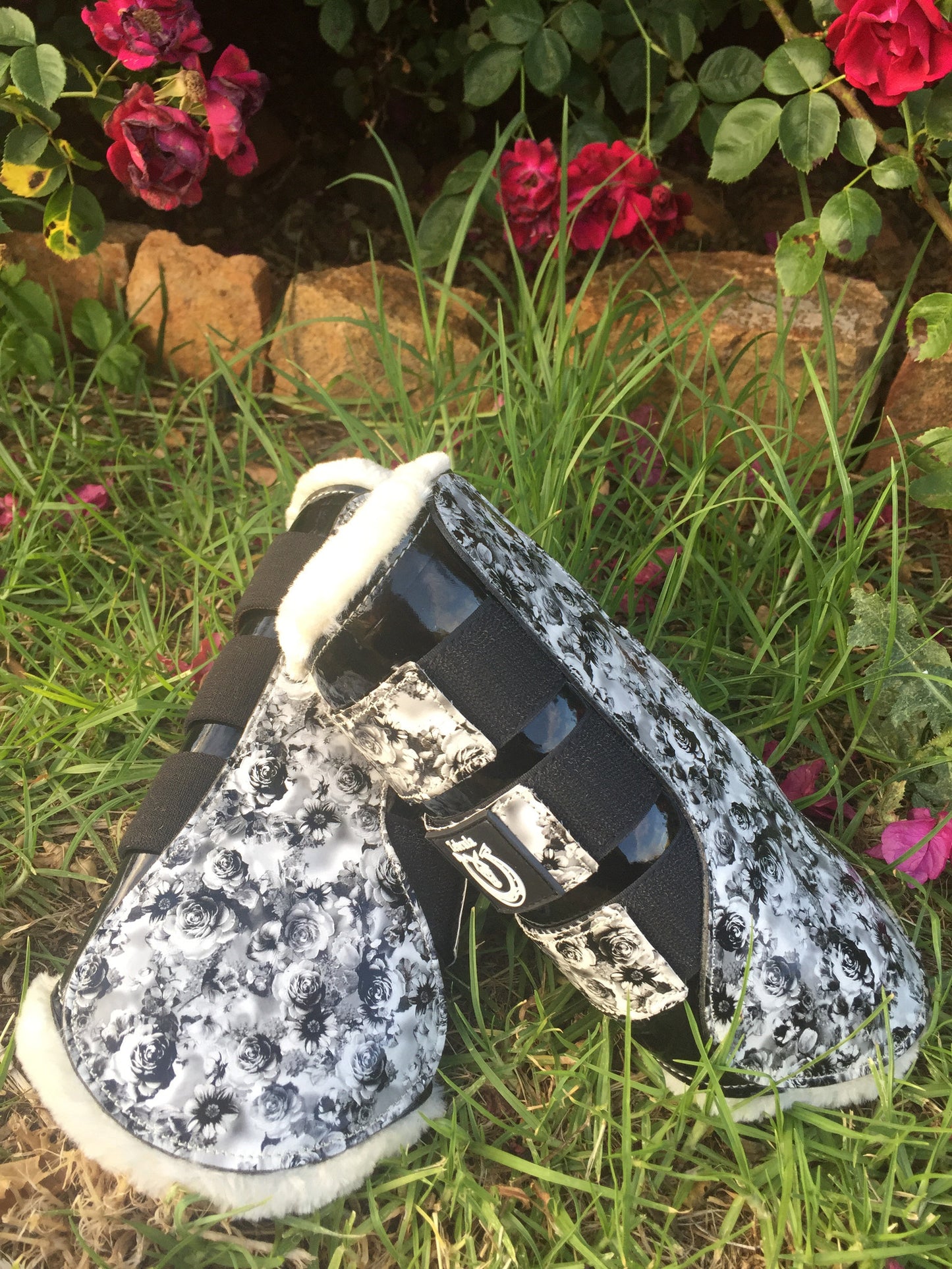 Black floral brushing boots