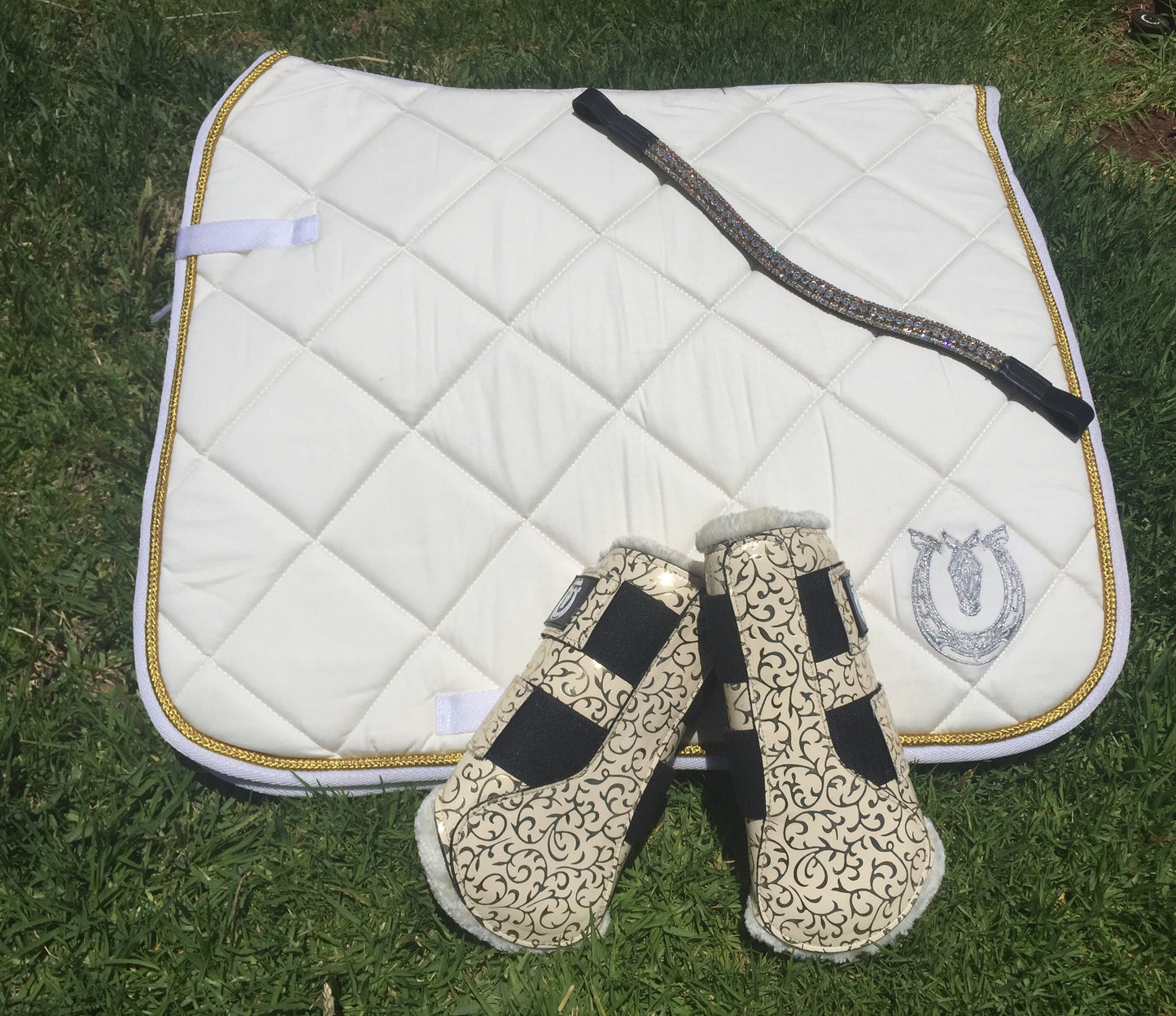 Cream and gold dressage pad