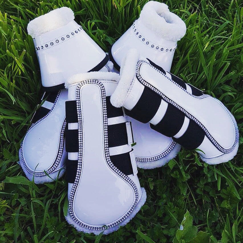 White patent bell boots