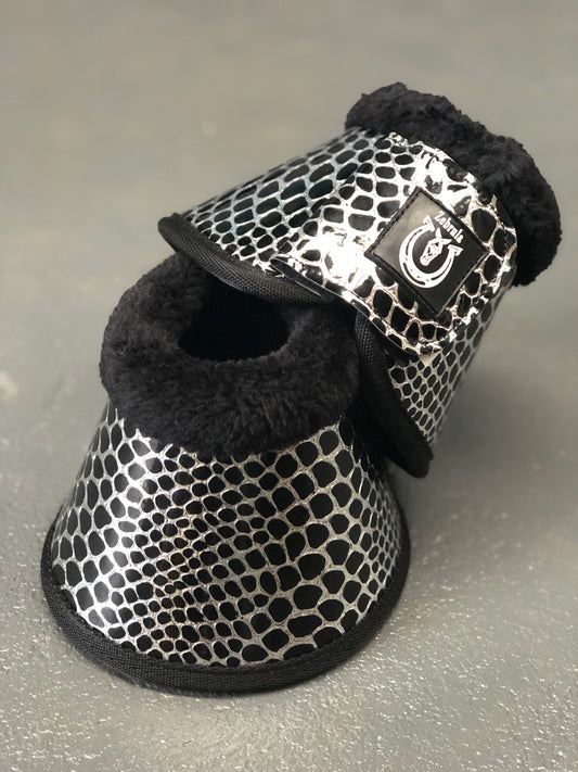 Black croc bell boots