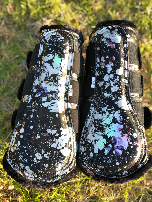 Black holographic flake boots