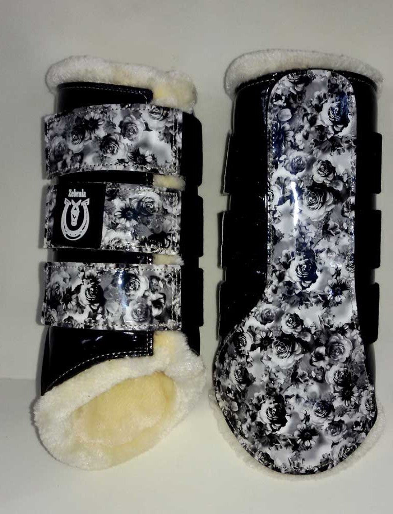 Black floral brushing boots
